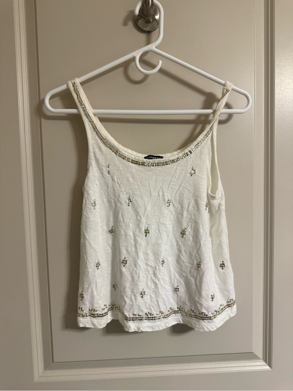 Express White Tank Top with Gold Bead Accents